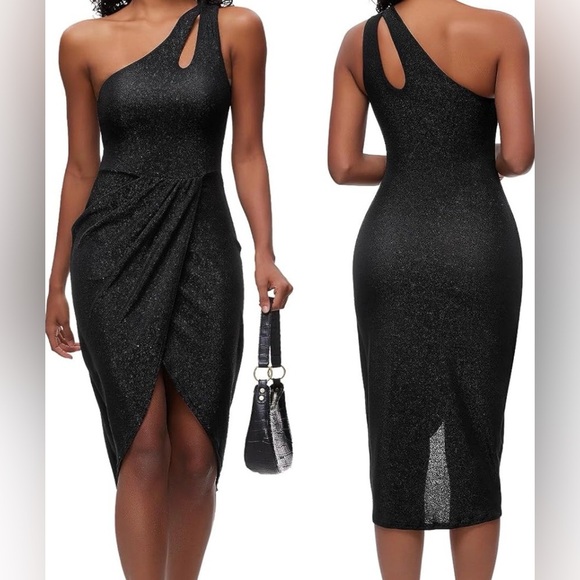 Slimers Dresses & Skirts - NWT Black Shapewear Dress One Shoulder Bodycon Built In Shaper Tummy Control